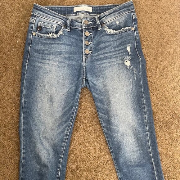 Womens Kancan Jeans Kate Mid Rise Ankle Skinny Size 5/26 Distressed Raw Hem - Picture 1 of 7